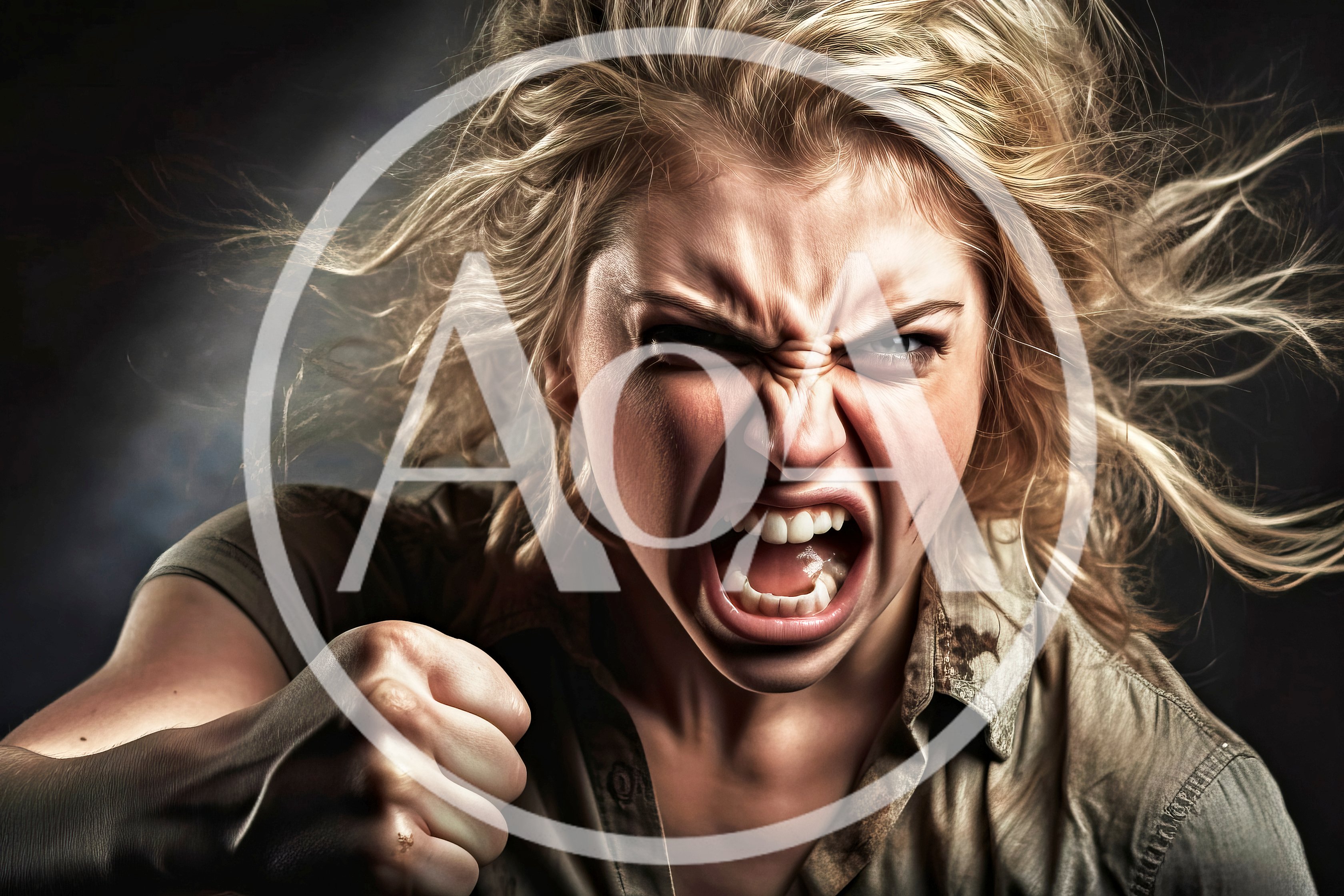 Angry Blonde Woman Punching Towards Camera