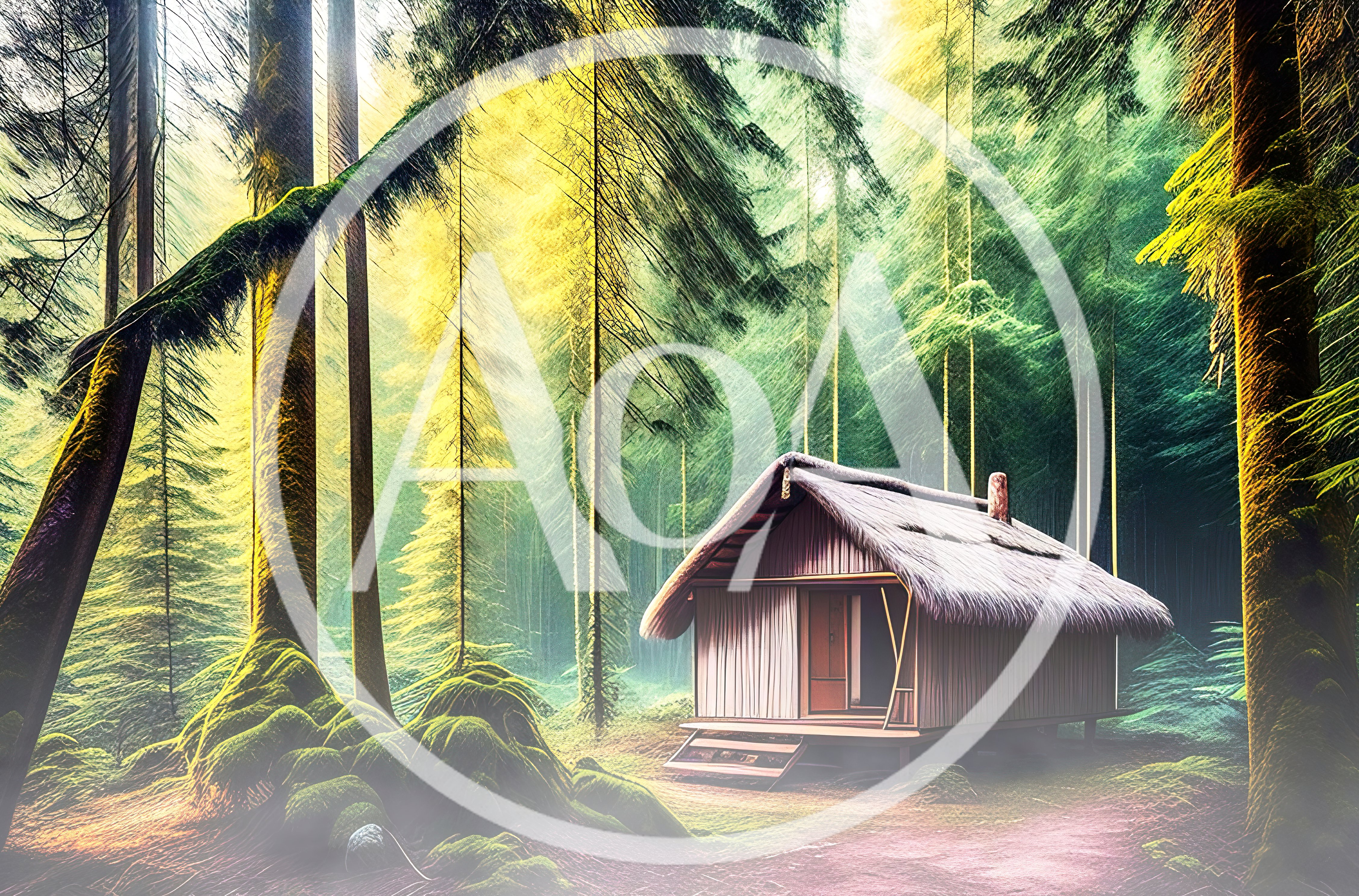Small Wooden Cabin In A Misty Forest