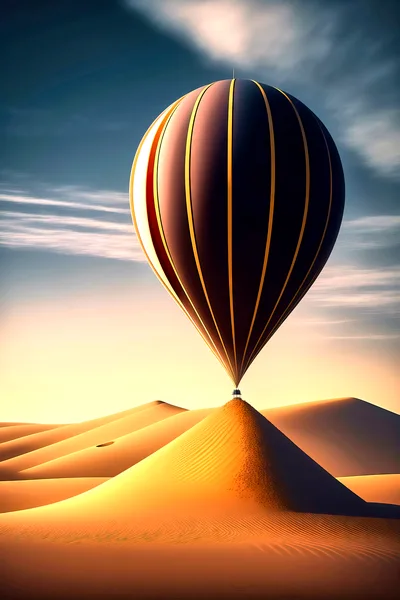Surreal Hot Air Balloon Floating Above Desert Sand Dunes