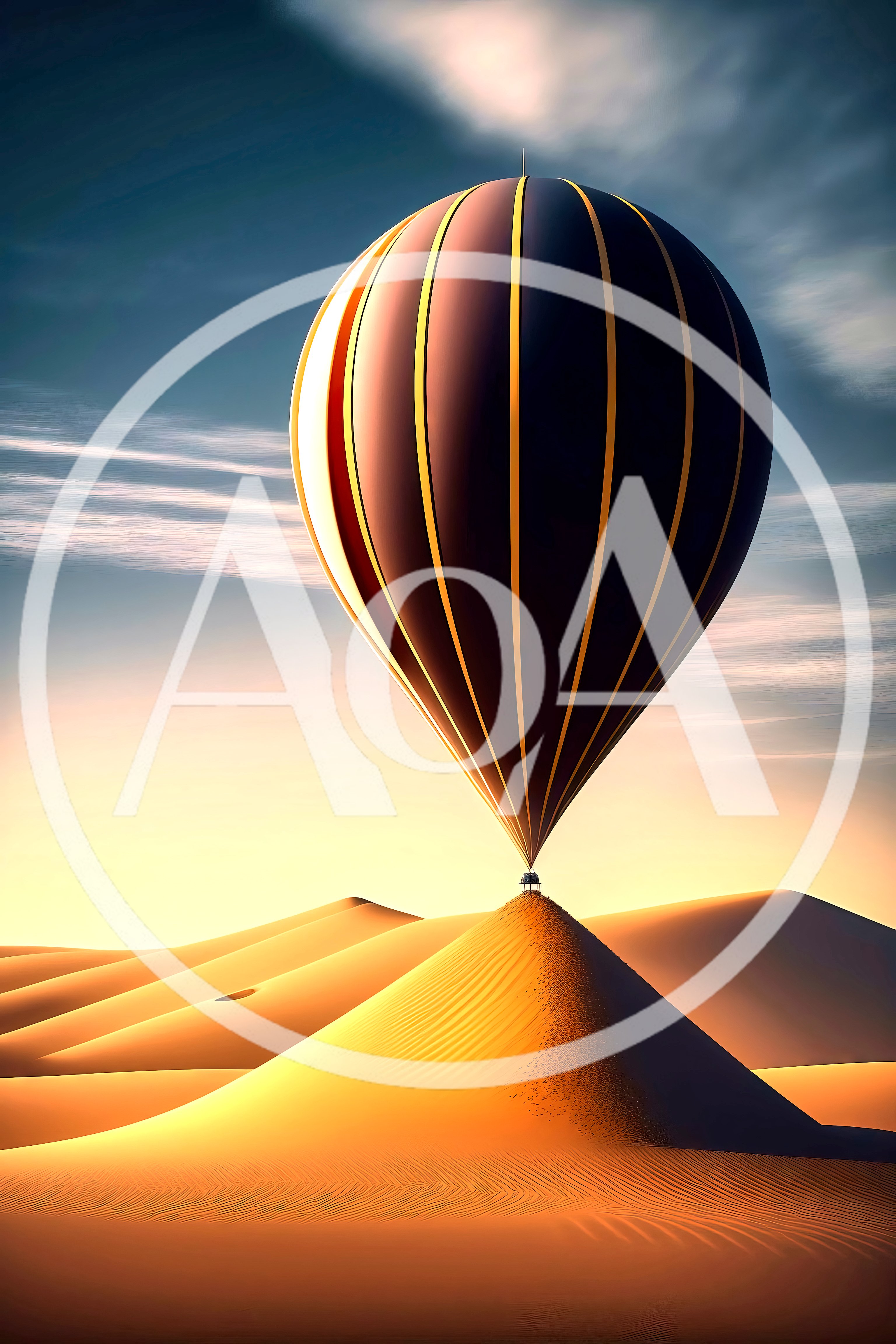 Surreal Hot Air Balloon Floating Above Desert Sand Dunes