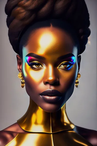 Portrait Of A Woman With Metallic Gold Skin