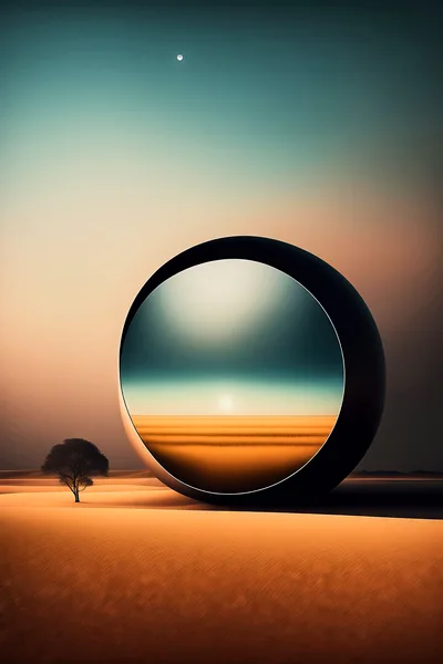 Surreal Desert Landscape With A Large Metallic Sphere