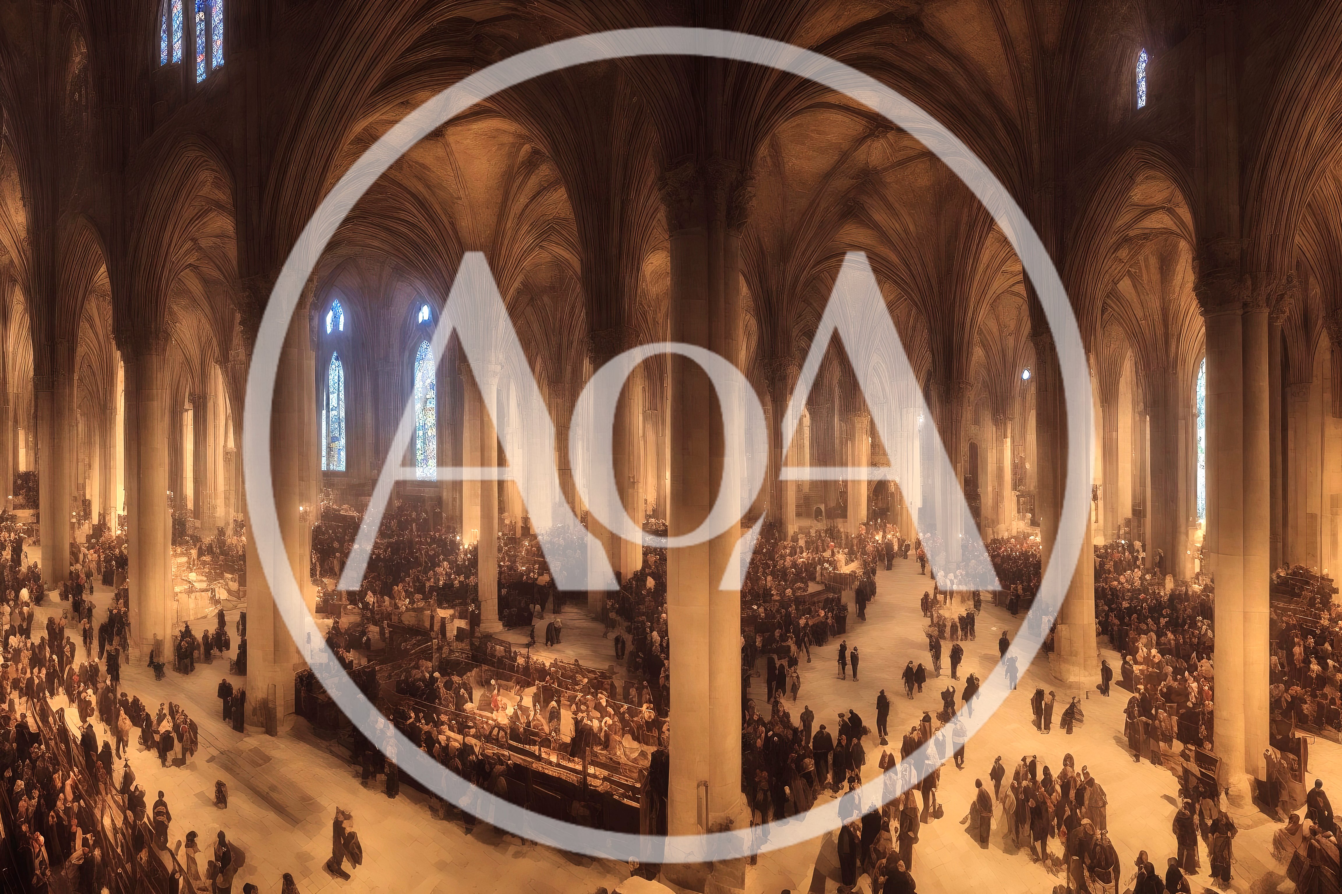 Crowded Interior Of A Gothic Cathedral