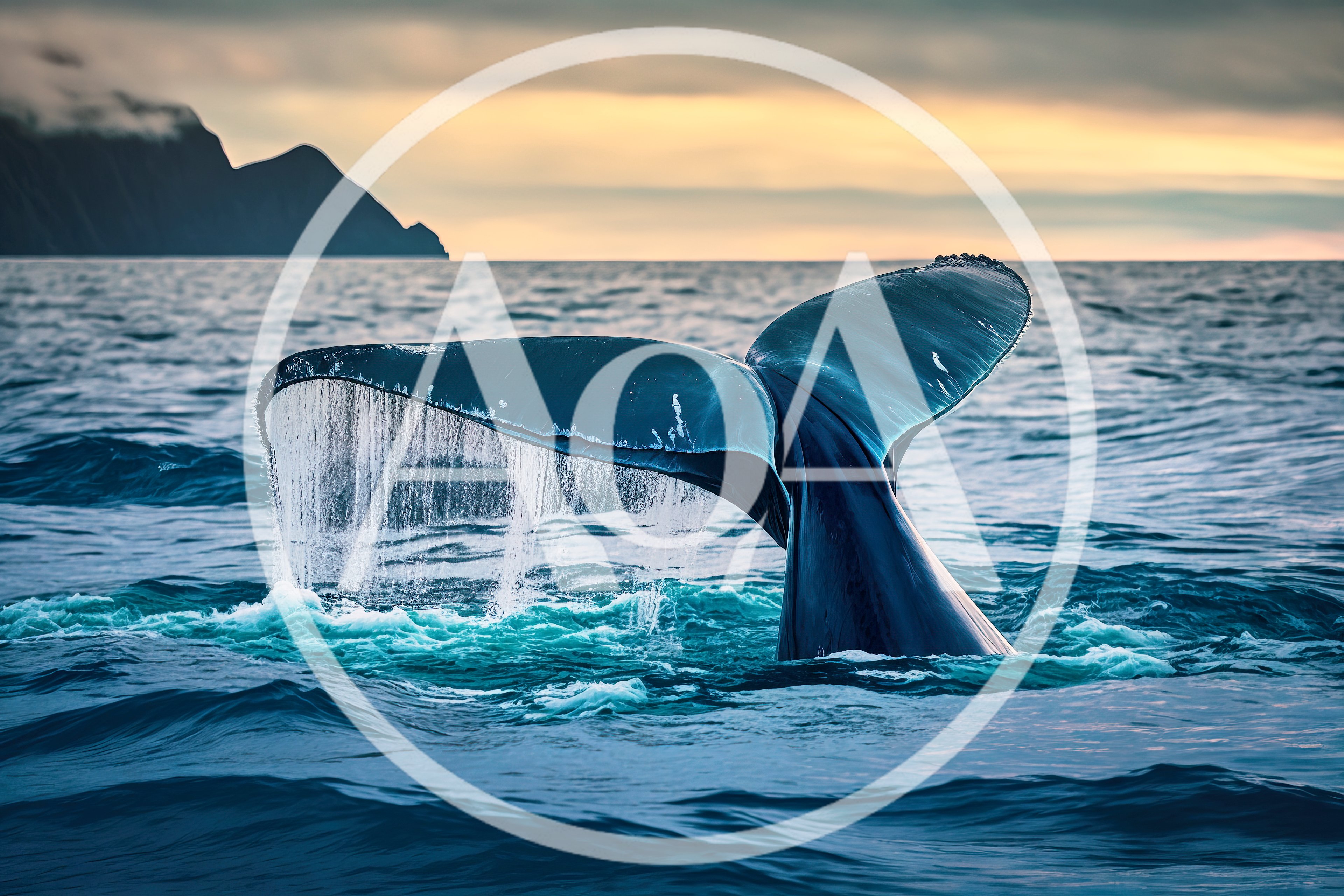 Humpback Whale Tail Fluke Breaking Ocean Surface