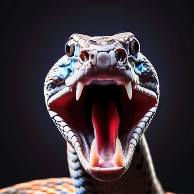 Aggressive Snake With Open Mouth And Exposed Fangs