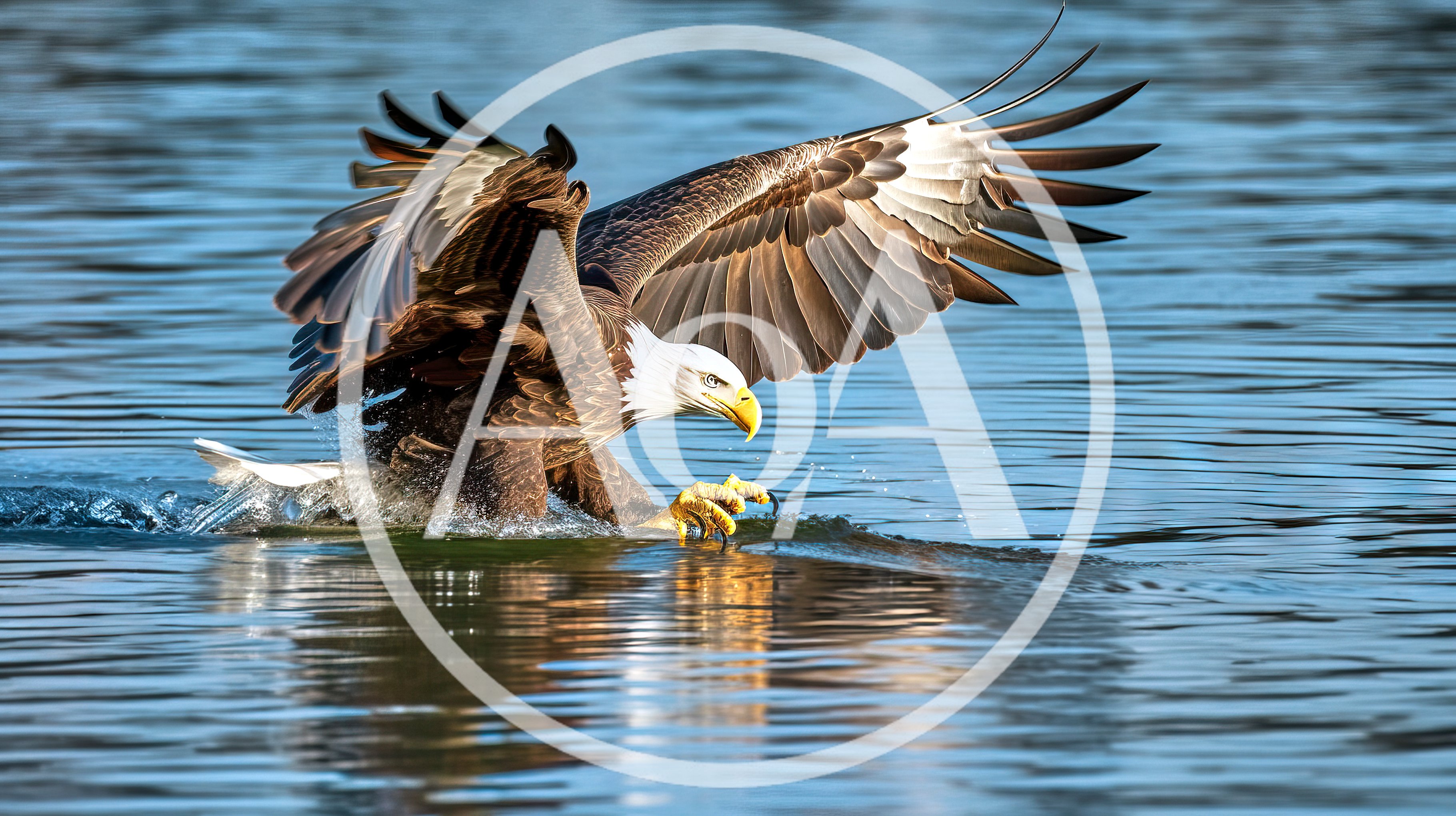 Bald Eagle Hunting Fish In Calm Water