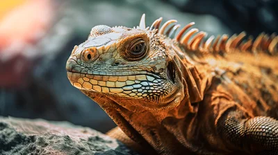 Close Up Portrait Of An Orange Iguana