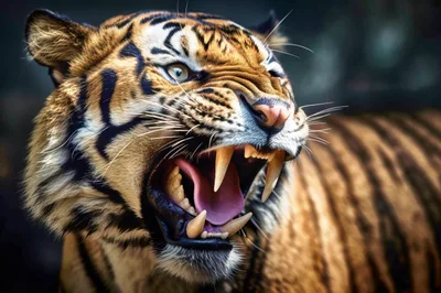Close Up Portrait Of A Roaring Tiger