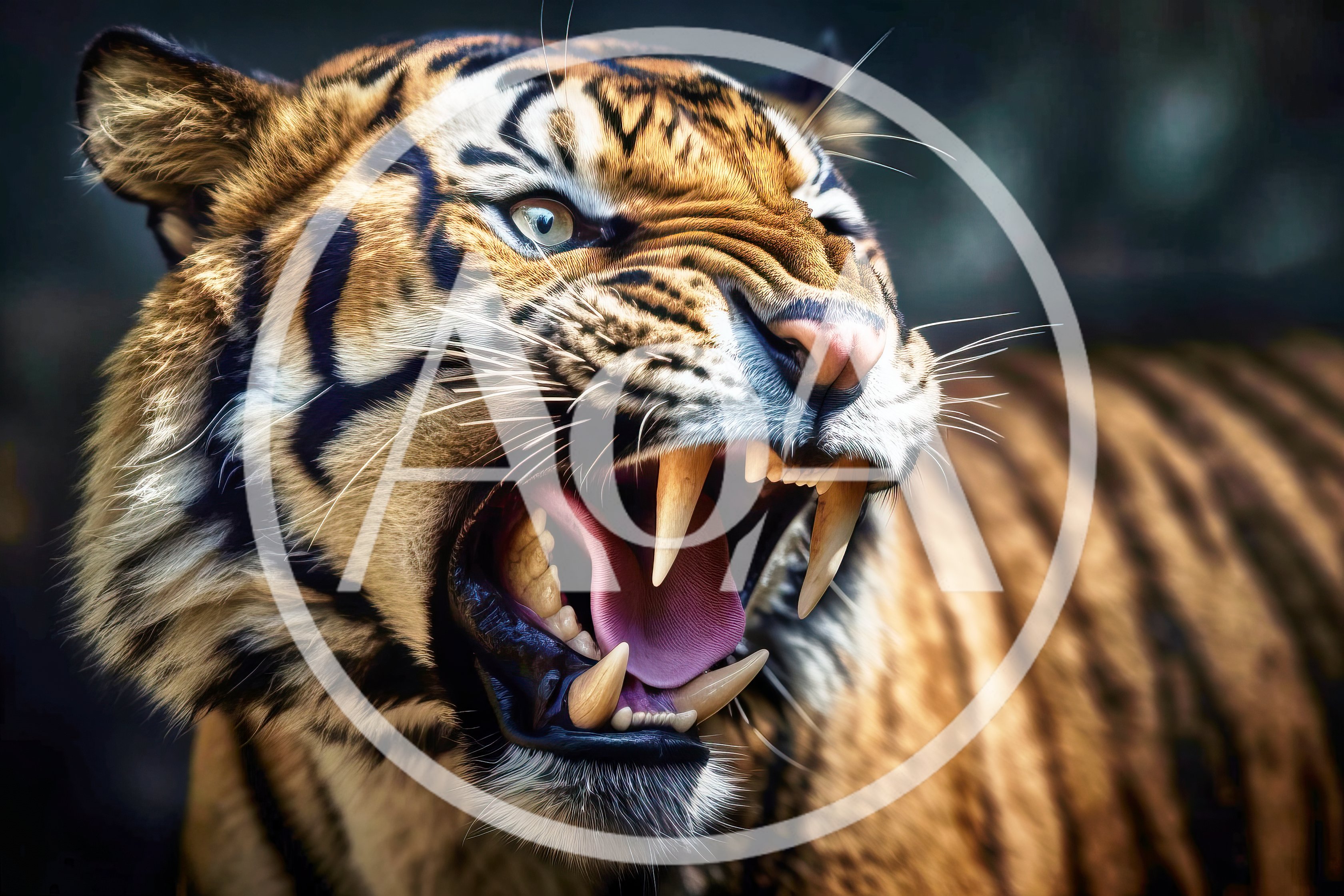 Close Up Portrait Of A Roaring Tiger