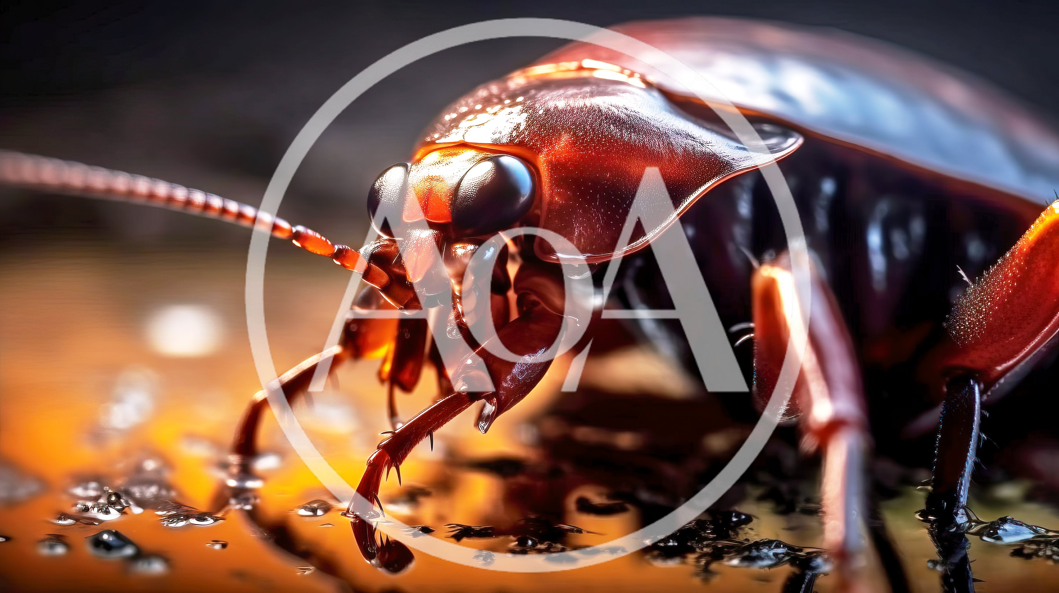 Macro Close Up Of A Cockroach On Wet Surface