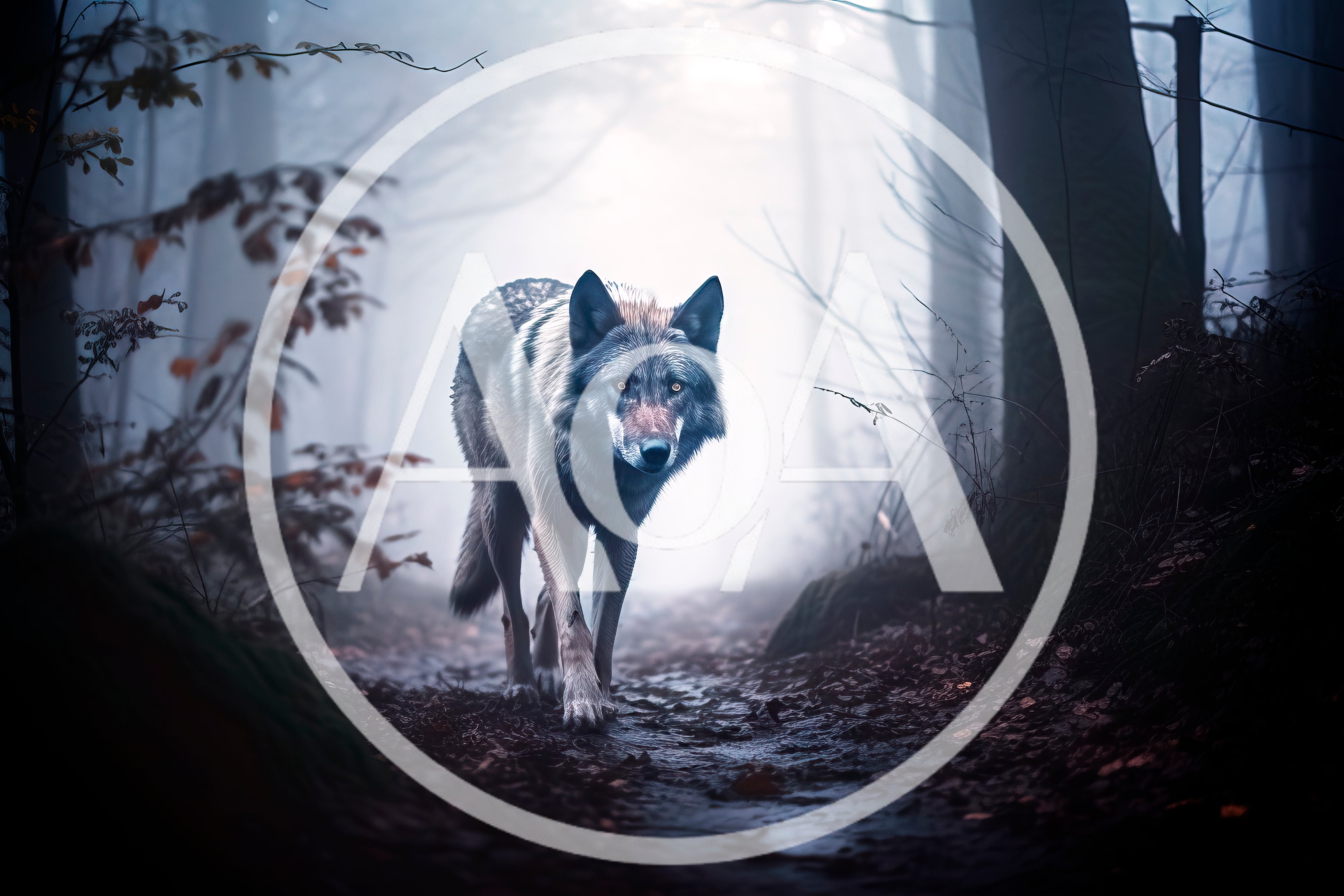 Gray Wolf Walking Through A Misty Forest Path