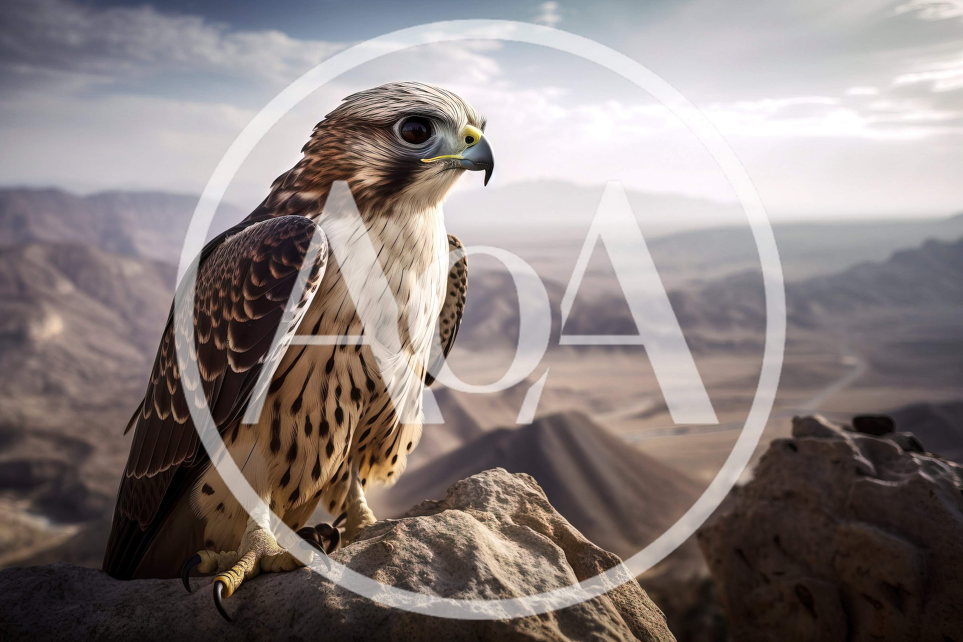 Majestic Falcon Perched On A Rocky Desert Mountain Peak
