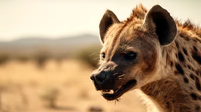 Spotted Hyena Snarling In The African Savanna