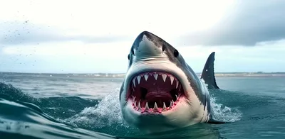 Great White Shark Breaching With Open Jaws