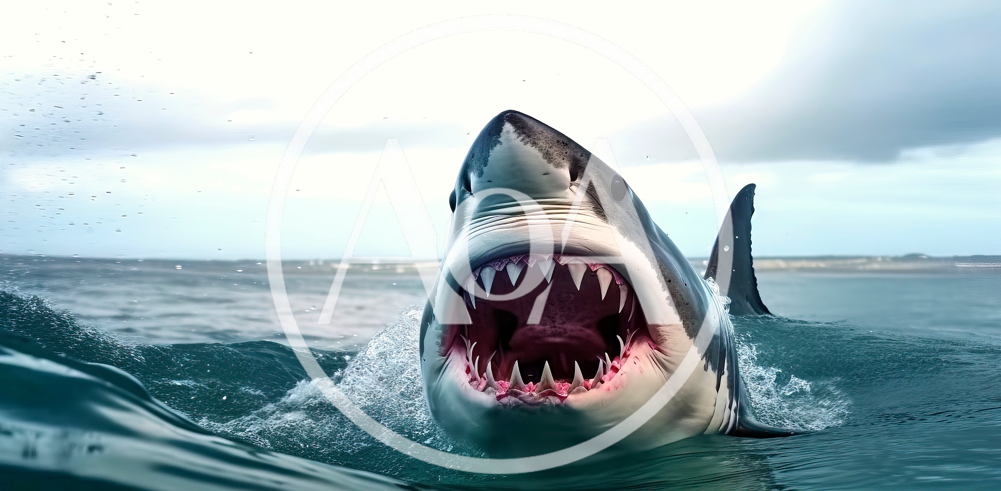 Great White Shark Breaching With Open Jaws