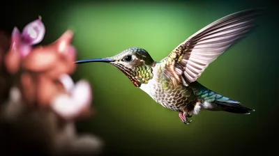 Hummingbird Hovering Near A Vibrant Flower