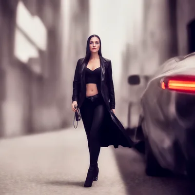Stylish Woman Walking Down A City Street