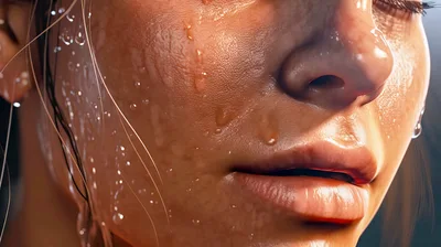 Extreme Close Up Of A Woman With Wet Skin