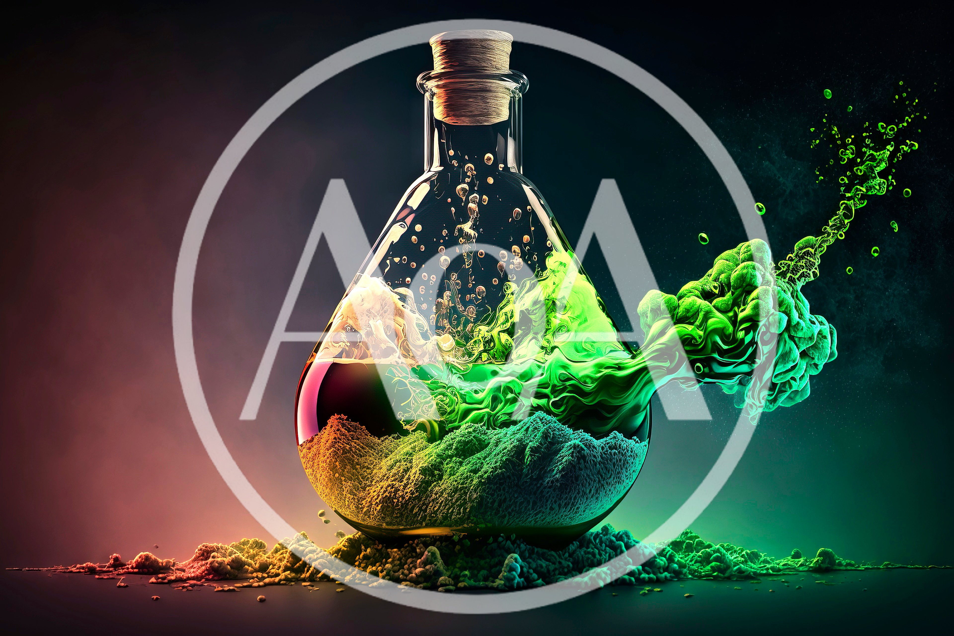 Magical Green Potion Exploding From Glass Flask