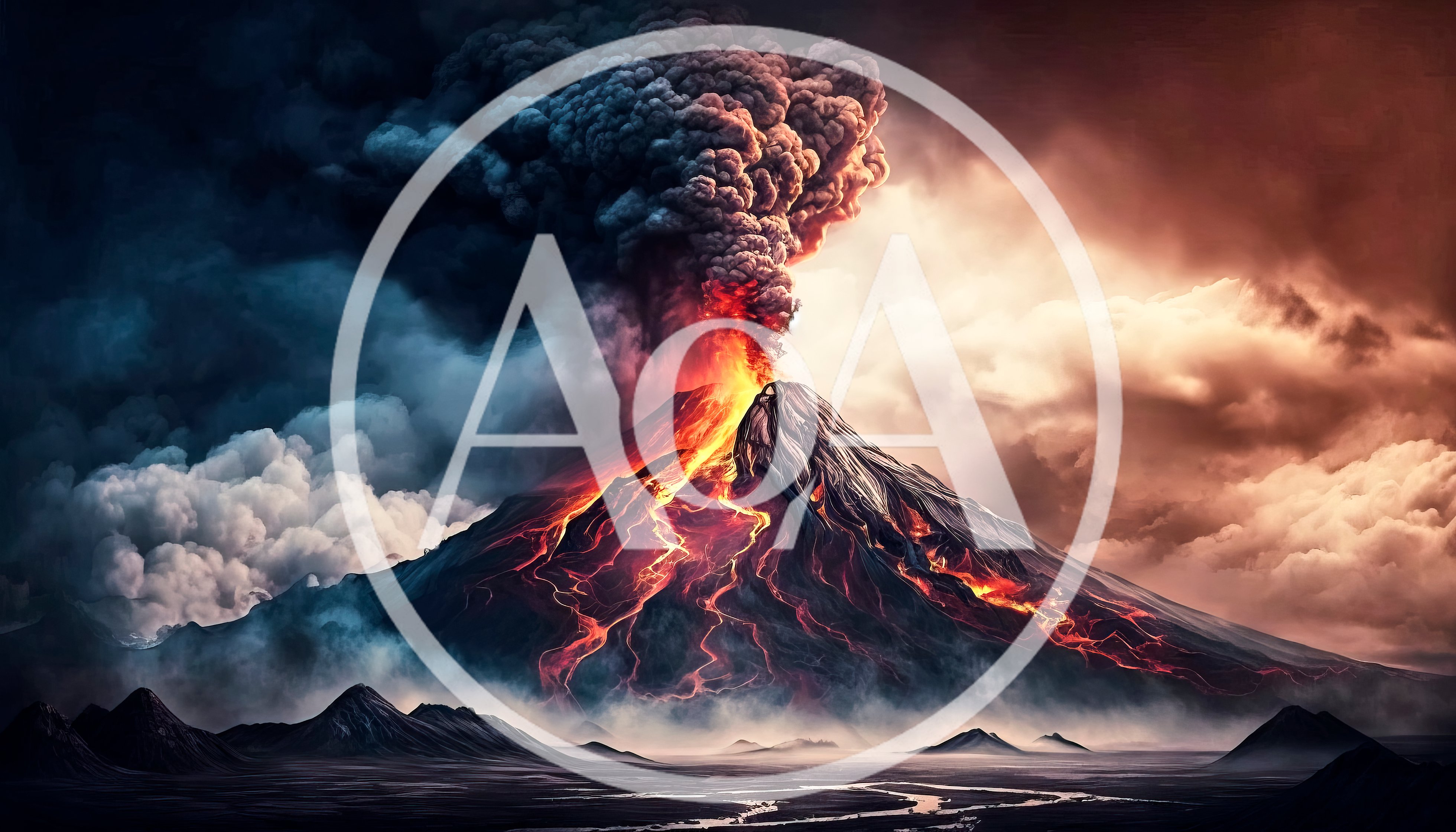 Volcanic Eruption With Lava Flow And Ash Cloud