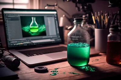 Digital Artist Editing Green Potion Image On Laptop