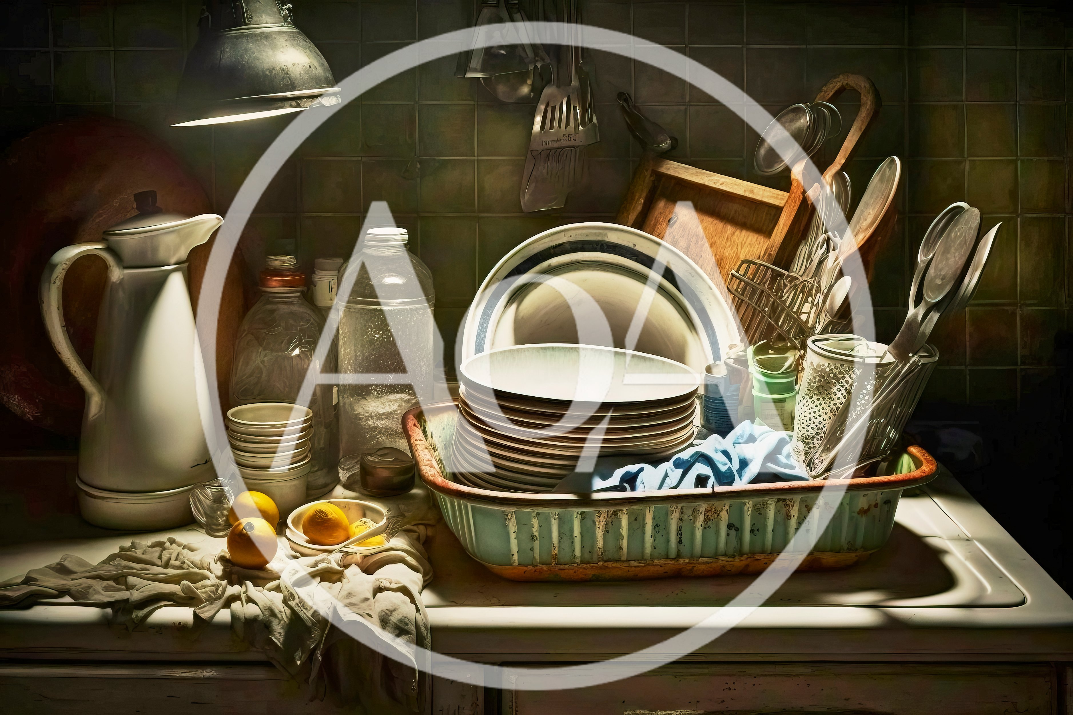 Stack Of Dirty Dishes In A Kitchen Sink