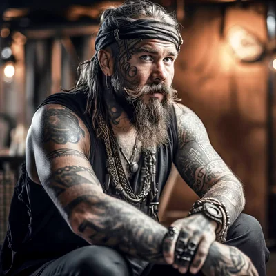 Portrait Of A Heavily Tattooed Bearded Man