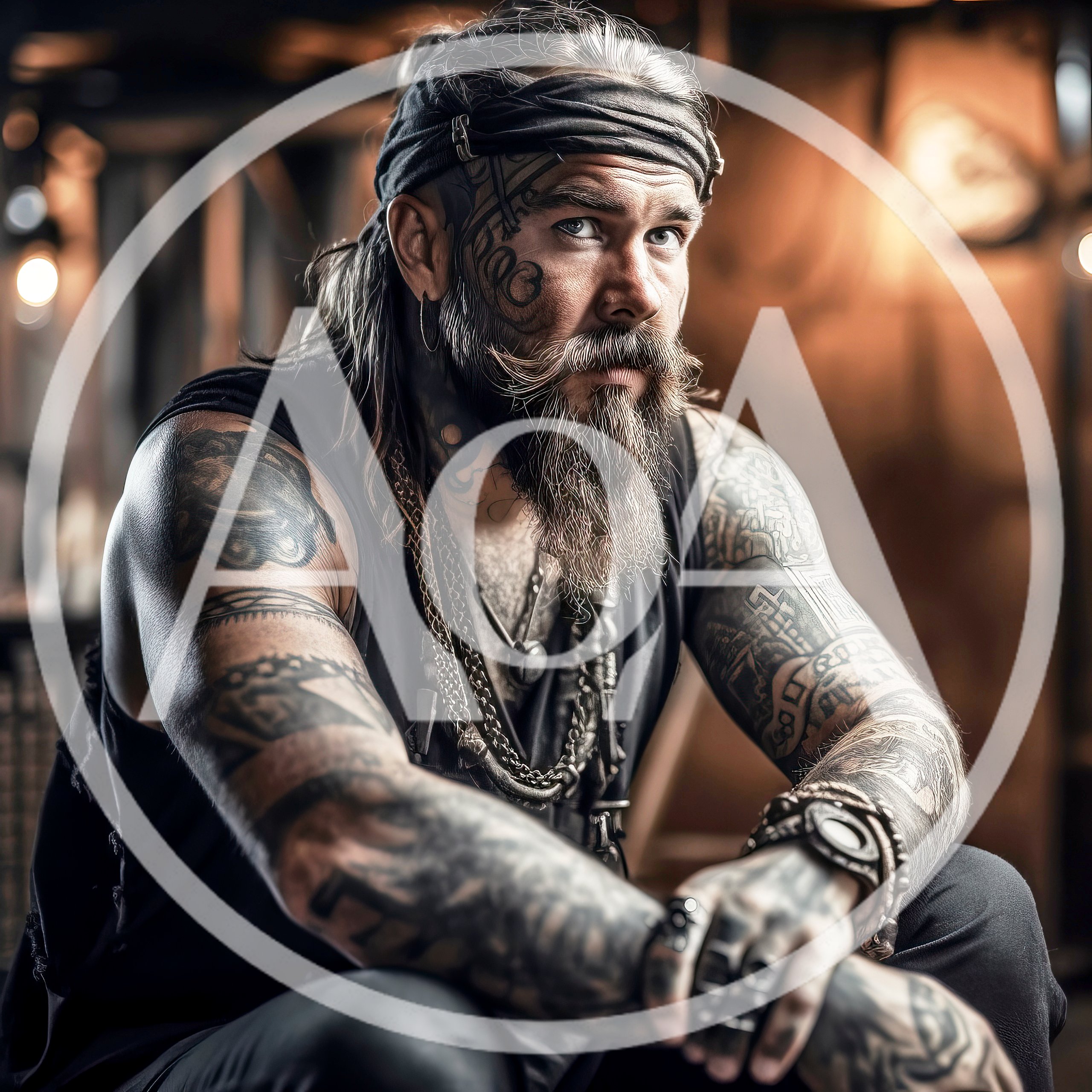 Portrait Of A Heavily Tattooed Bearded Man