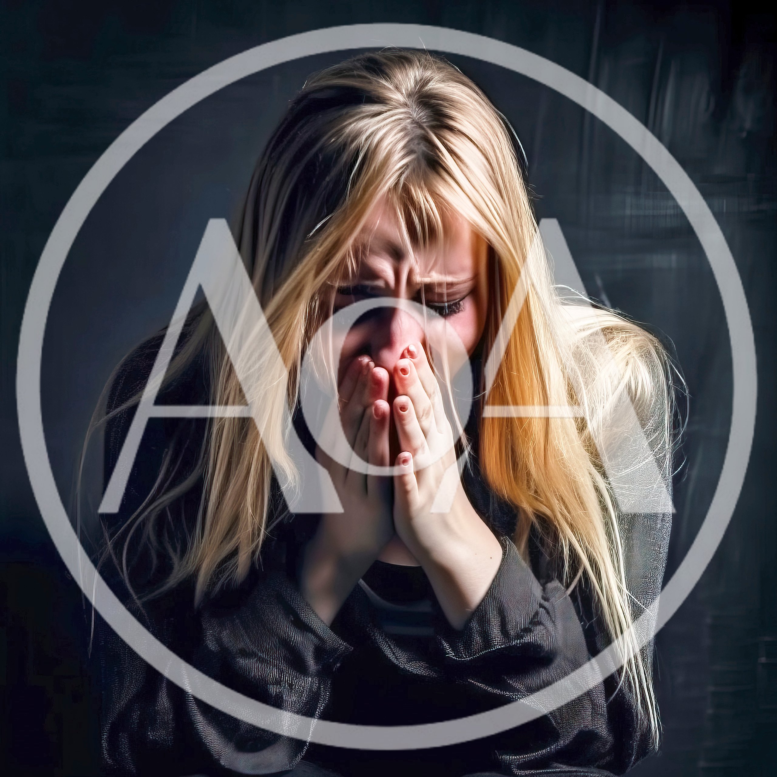 Distressed Young Woman Crying With Hands Over Face