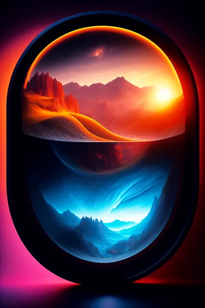 Surreal Split View Of Fiery And Icy Landscapes