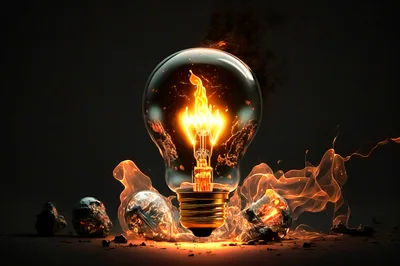 Light Bulb Burning With Internal Fire And Flames