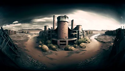 Abandoned Industrial Complex In A Post-Apocalyptic Wasteland