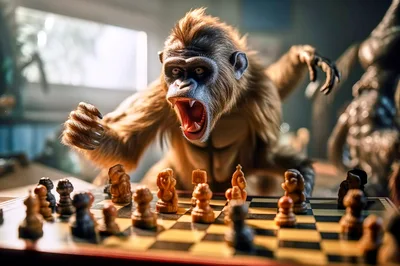 Aggressive Primate Playing A Game Of Chess