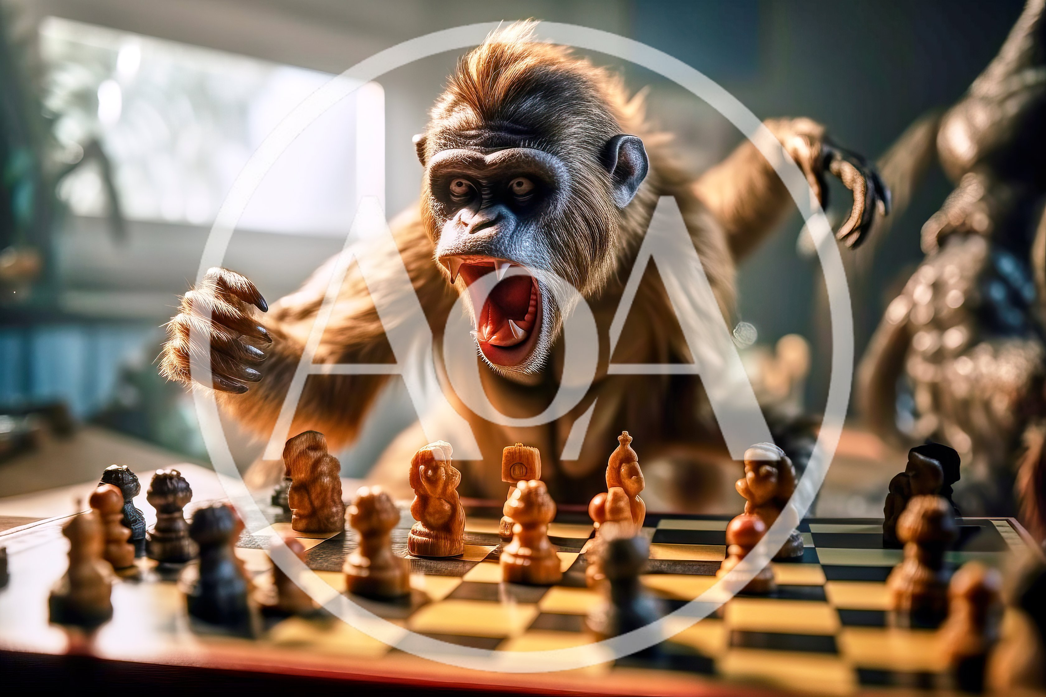 Aggressive Primate Playing A Game Of Chess