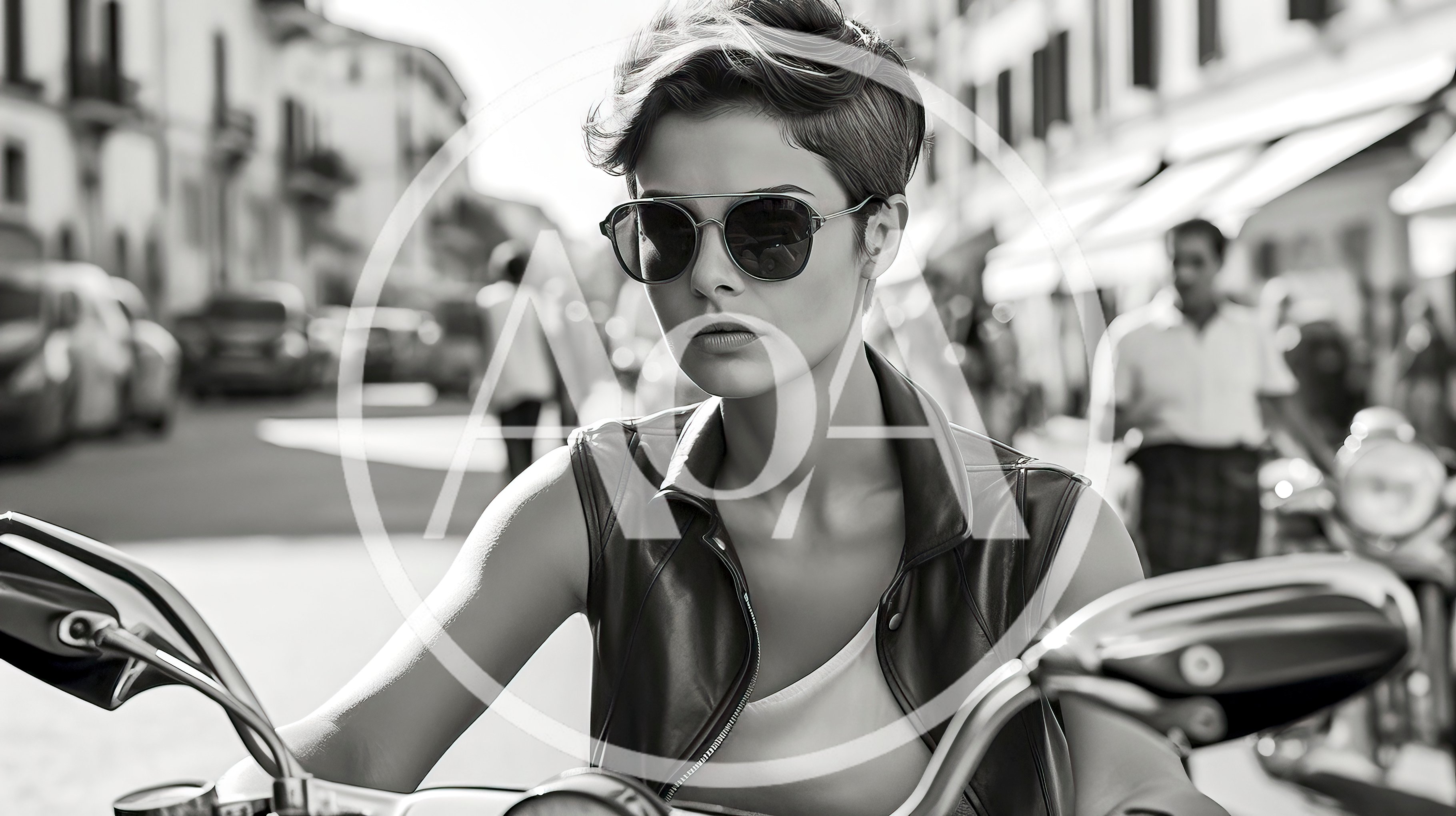 Stylish Woman Riding A Motorcycle In City Street