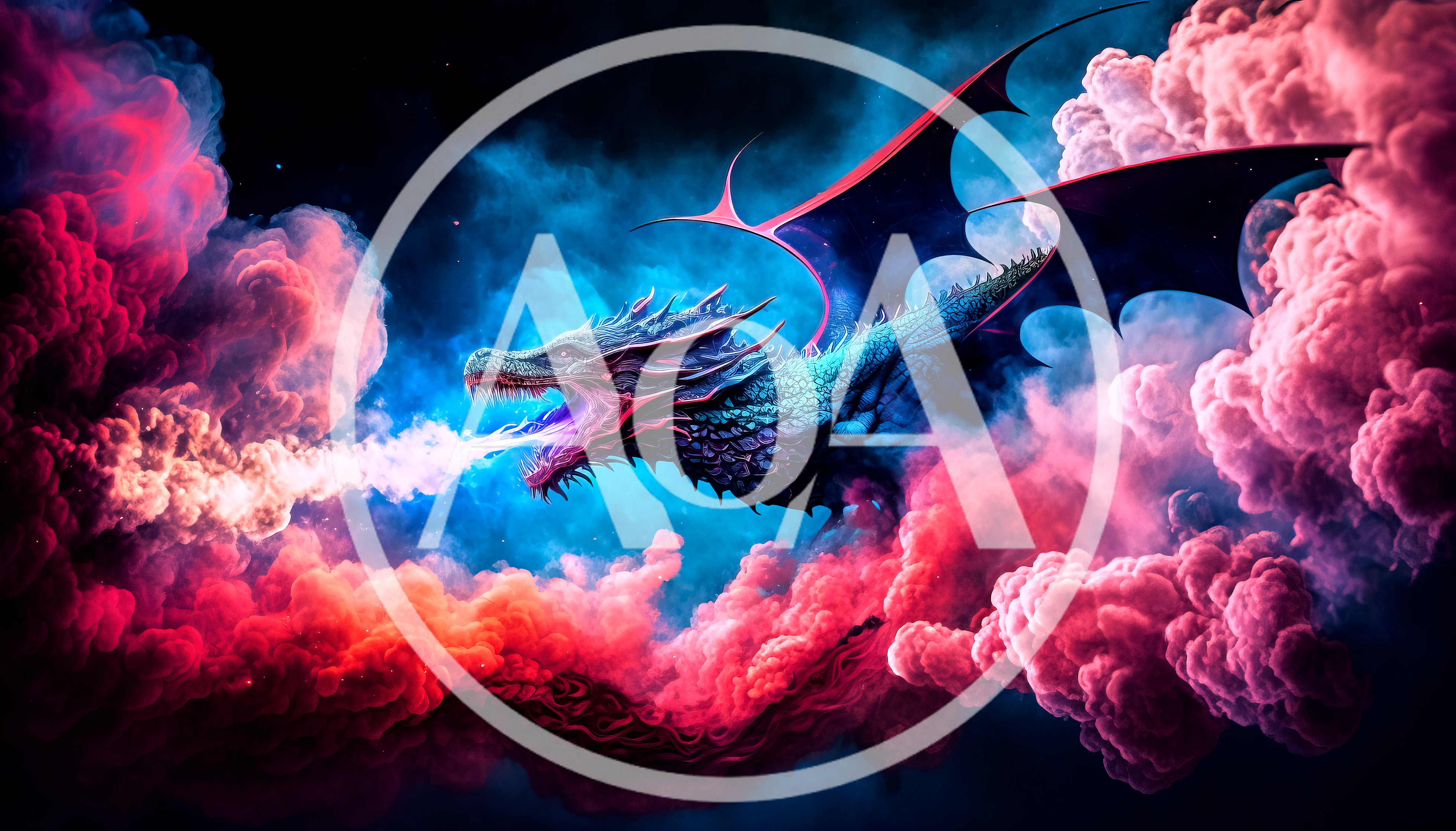 Majestic Dragon Breathing Fire Amidst Vibrant Nebula Clouds