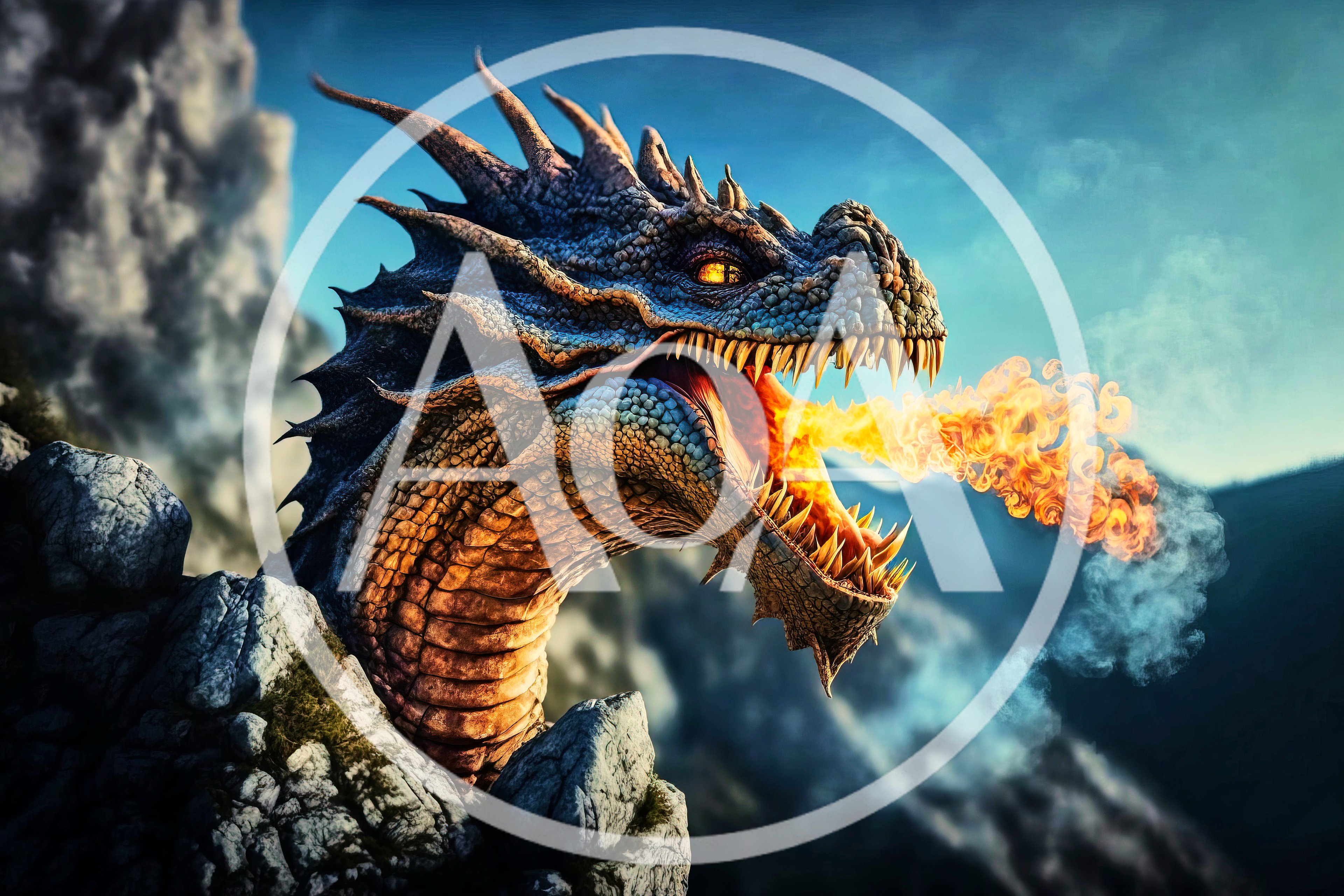 Majestic Dragon Breathing Fire On A Rocky Mountain Peak