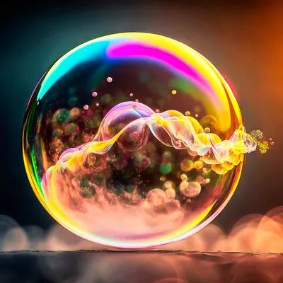 Abstract Iridescent Soap Bubble With Internal Fluid Motion