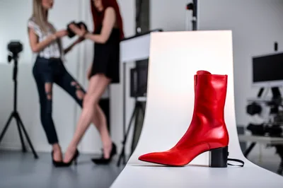Red Leather Boot On Studio Product Photography Set