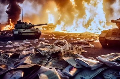 Military Tanks Amidst Battlefield Destruction And Scattered Documents