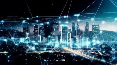 Digital Network Connections Over Modern City Skyline