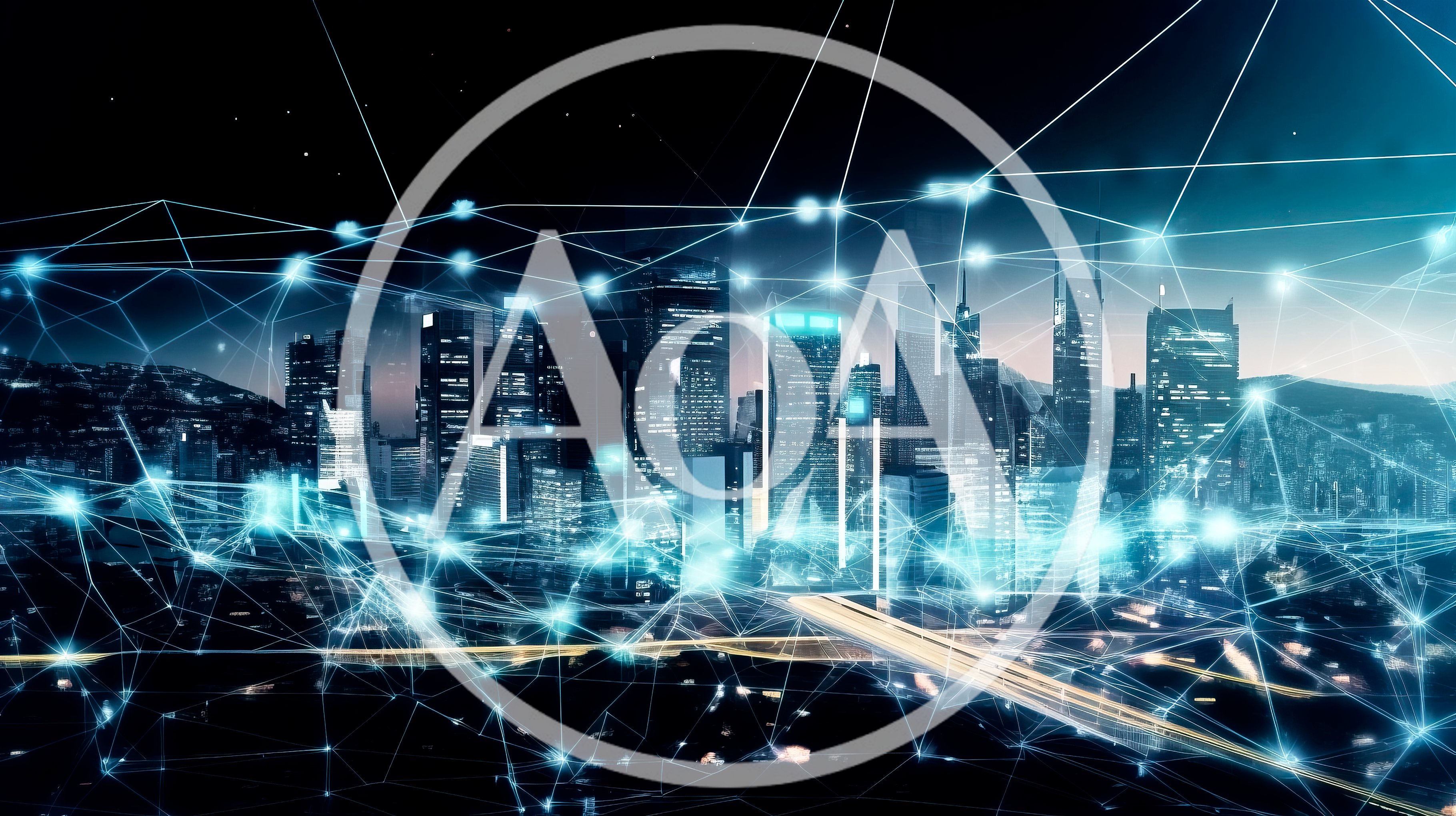 Digital Network Connections Over Modern City Skyline