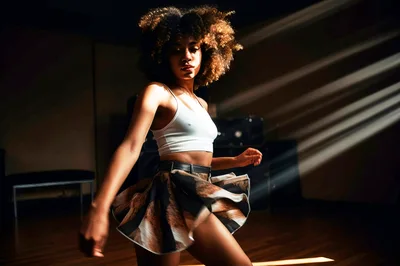 Young Woman Dancing In A Sunlit Studio
