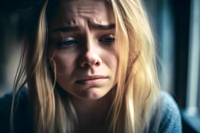 Close Up Portrait Of A Sad Young Woman