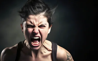 Angry Woman Screaming With Intense Facial Expression