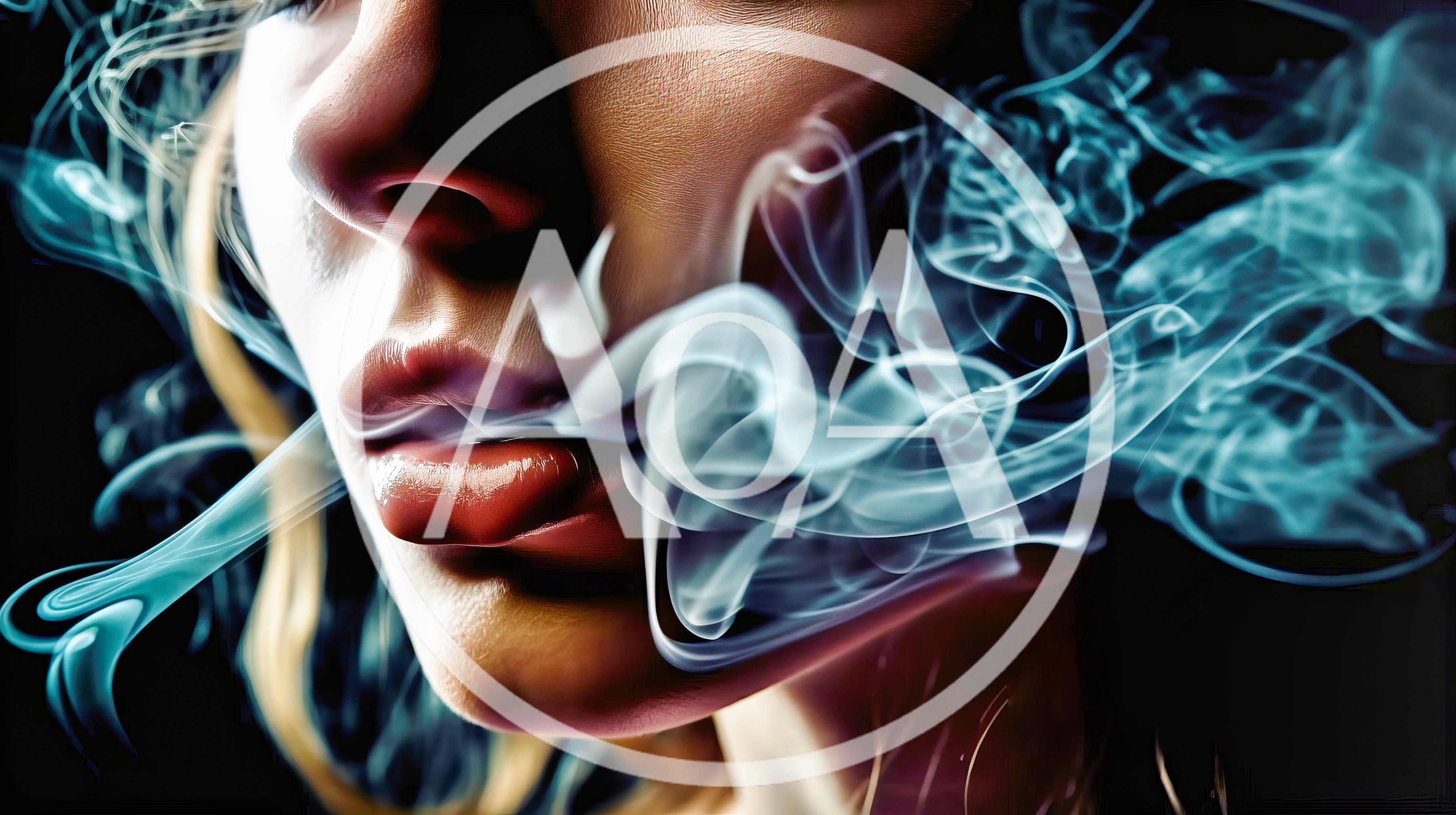 Close Up Of A Woman Exhaling Smoke