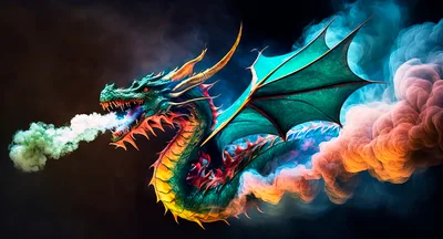Majestic Dragon Breathing Green Smoke In Dark Atmosphere