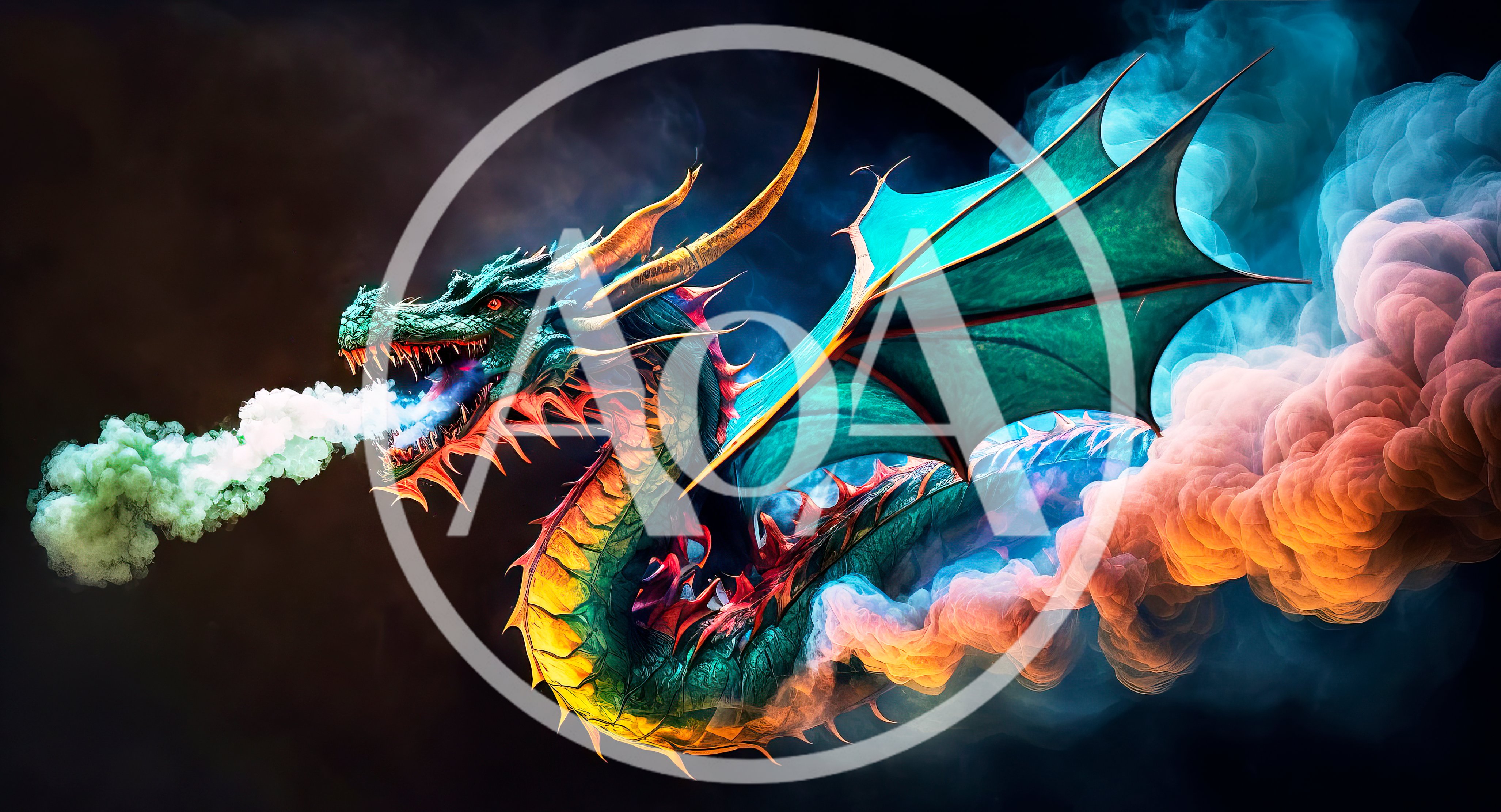 Majestic Dragon Breathing Green Smoke In Dark Atmosphere
