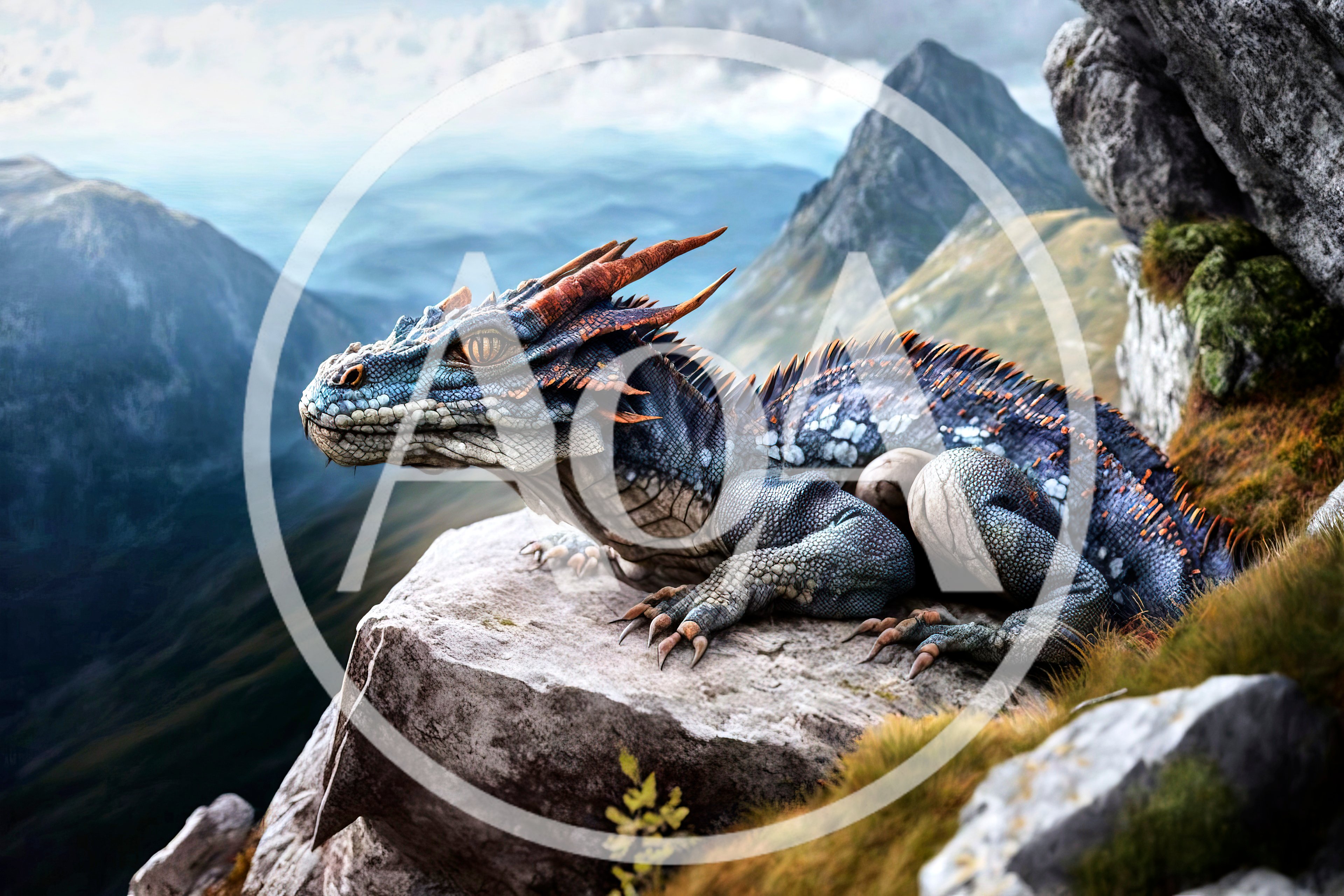 Fantasy Dragon Resting On A Mountain Peak