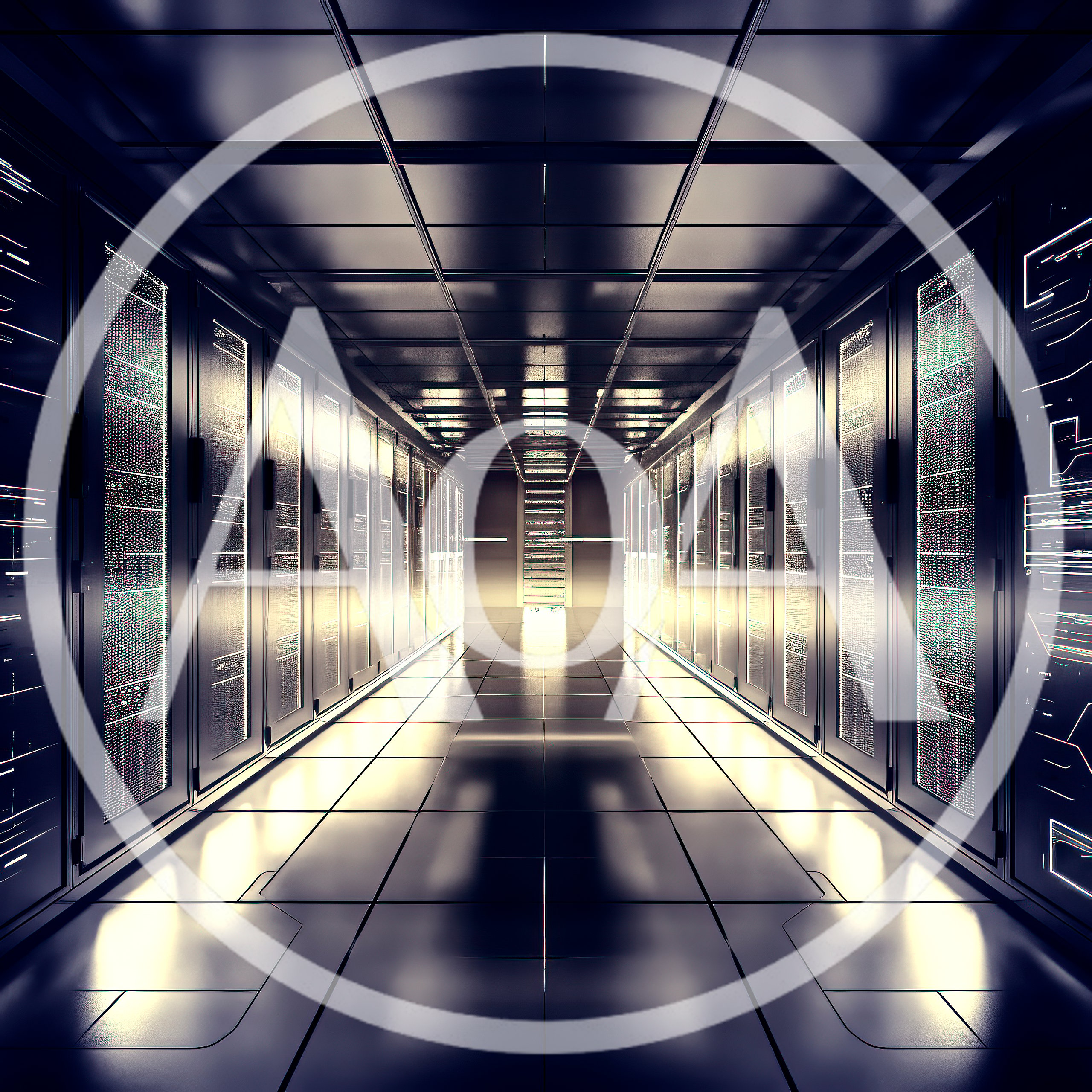 Futuristic Server Room Corridor With Glowing Data Racks